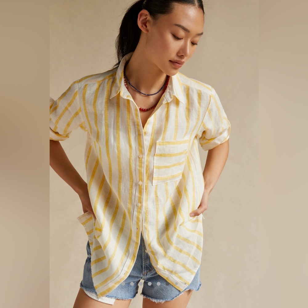 Maeve High-Low Linen Buttondown